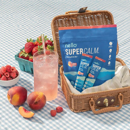 Supercalm Drink Mix - Ashwagandha KSM 66, Magnesium Glycinate & L-Theanine Supplement - Ashwagandha Root Extract - Focus and Relaxation Support (20 Travel Packets) - Peach Berry