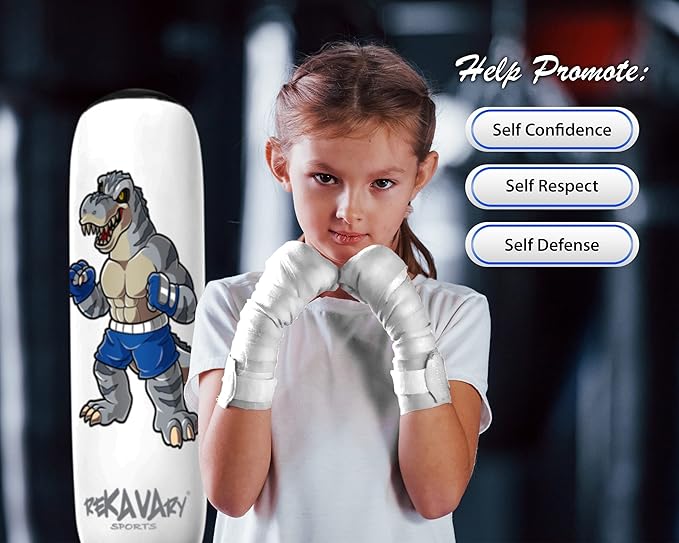 Punching Bag for Kids - 5' 3" Tall and Stable - Ninja Kids Inflatable Punching Bag Combo Kit with Kids Boxing Gloves, a Pump and Repair Kit. Boxing Bag for Immediate Bounce Back