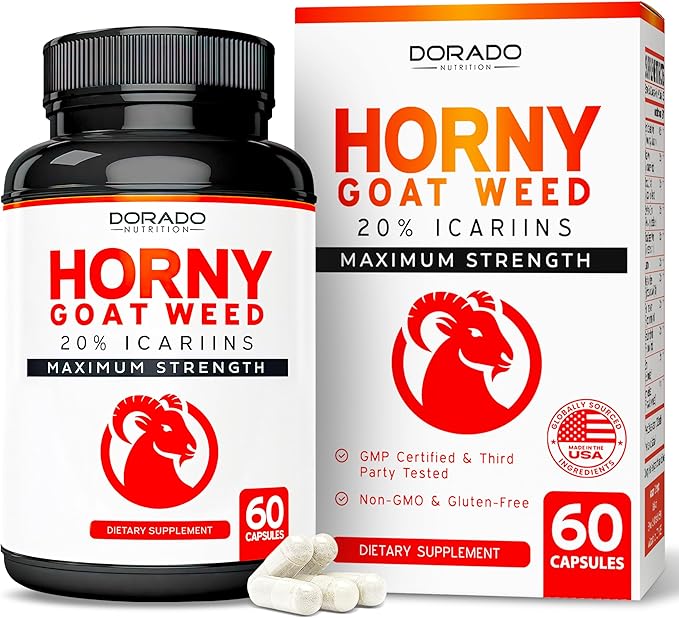 Horny Goat Weed For Men and Women - [20% Icariins Max Strength] - Stamina, Endurance, Circulation, Joint & Back Support - Maca Root, Ginseng, Yohimbine, Tribulus, L-Arginine - USA Made - 60 Count