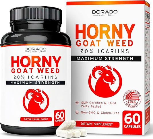 Horny Goat Weed For Men and Women - [20% Icariins Max Strength] - Stamina, Endurance, Circulation, Joint & Back Support - Maca Root, Ginseng, Yohimbine, Tribulus, L-Arginine - USA Made - 60 Count