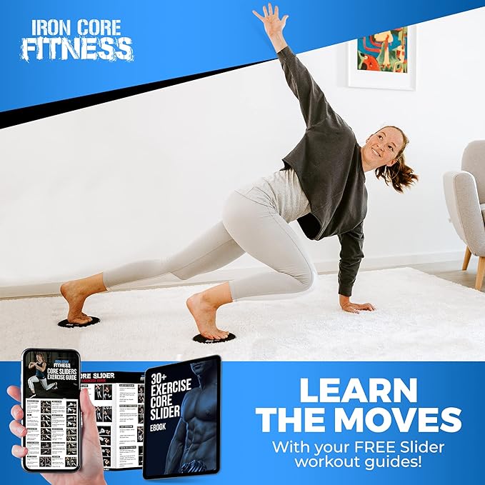 Core Sliders for Working Out, Dual Sided Exercise Gliding Discs for Use on All Surfaces, Ultimate Core Trainer, Light and Portable, Gym & Home Total Body Workout Equipment