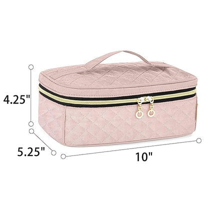 Teamoy Travel Makeup Brush Case, Makeup Train Organizer Bag with Handle for Makeup Brushes(up to 9-inch) and Essentials, Medium, Misty Rose(BAG ONLY)