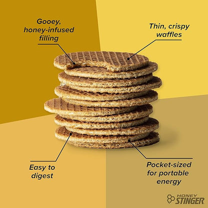 Honey Stinger Organic Honey Waffle, Energy Stroopwafel for Exercise, Endurance and Performance, Sports Nutrition for Home & Gym, Pre & During Workout, Box of 16 Waffles, 16.96 Ounce (Pack of 16)