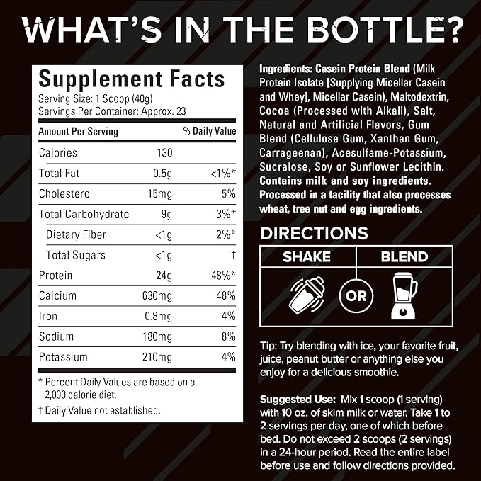 Six Star Casein Protein Powder Elite Casein Protein Powder Slow-Digesting Micellar Casein Protein Powder for Muscle Gain Triple Chocolate Protein Powder, 2 lbs (26 Servings) (Package May Vary)