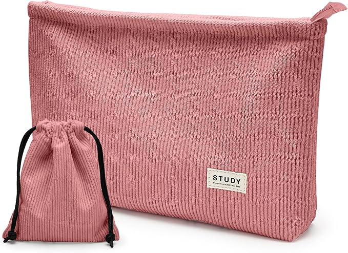 WLLWOO Makeup Bag-2pcs Corduroy Cosmetic Bag Zipper Interior Waterproof Pencil Case Coin Purse Travel Toiletry Small Makeup Pouch For Women