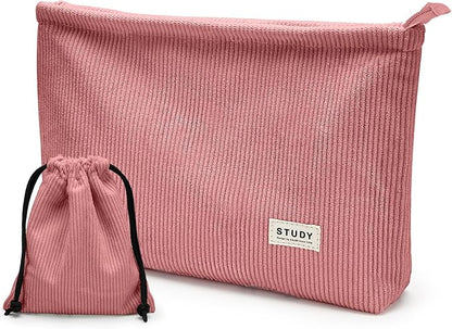 WLLWOO Makeup Bag-2pcs Corduroy Cosmetic Bag Zipper Interior Waterproof Pencil Case Coin Purse Travel Toiletry Small Makeup Pouch For Women