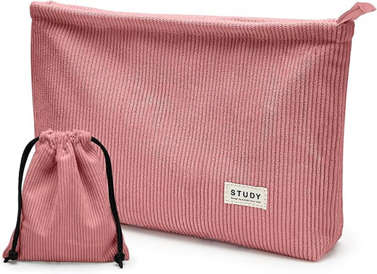 WLLWOO Makeup Bag-2pcs Corduroy Cosmetic Bag Zipper Interior Waterproof Pencil Case Coin Purse Travel Toiletry Small Makeup Pouch For Women