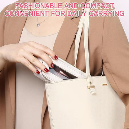 Makeup Brush Case Clear Travel Cosmetic & Toiletry Bag Slim Makeup Bag with Zipper Small Purse Organizer Car Essential Bag for Women (White, SLIM-3)