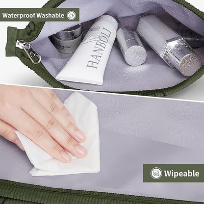 WLLWOO Makeup Bag-2pcs Smile Face Corduroy Cosmetic Bag Zipper Interior Waterproof Pencil Case Coin Purse Travel Toiletry Small Makeup Pouch For Women