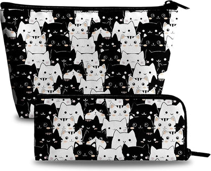 Cute Cat Makeup Bag for Purse - 2 Pcs Travel Bags Cosmetic Bag for Women Makeup Organizer Zipper Pouch for Travel Essentials