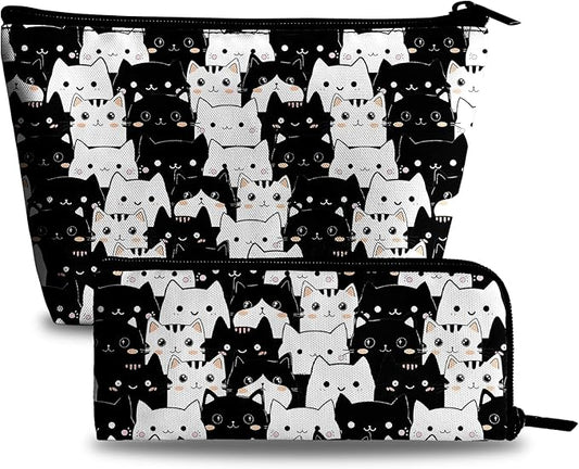 Cute Cat Makeup Bag for Purse - 2 Pcs Travel Bags Cosmetic Bag for Women Makeup Organizer Zipper Pouch for Travel Essentials