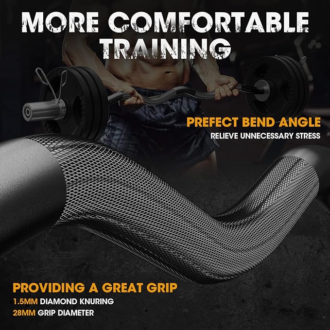 FEIERDUN Olympic EZ Curl Bar - 47" Weightlifting (390LBS Capacity), 2-Inch Weight