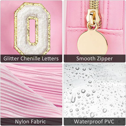 LETGO Initial Make Up Bag Travel Toiletry Bag, Clear Makeup Bag Preppy Cosmetic Bags Organizer Travel Essentials Pink Gifts for Women Teen Girlfriend Teacher Mom Brithday (Pink, T)