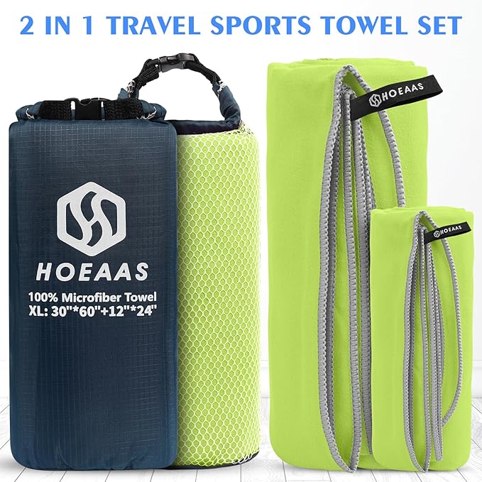 HOEAAS 2 Pack Microfiber Camping Towels