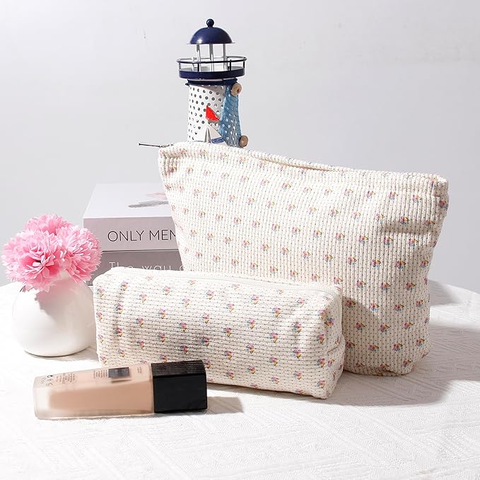 Cosmetic Bag for Women Corduroy Makeup Bag Travel Make Up Organizer Tool Pouch Small Bag for Purse, Zipper Portable Storage Pouch Toiletry Bag for Women (Apis)