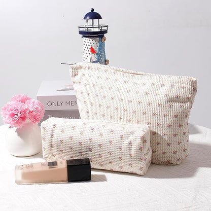 Cosmetic Bag for Women Corduroy Makeup Bag Travel Make Up Organizer Tool Pouch Small Bag for Purse, Zipper Portable Storage Pouch Toiletry Bag for Women (Apis)