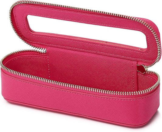Makeup Brush Case Clear Travel Cosmetic & Toiletry Bag Slim Makeup Bag with Zipper Small Purse Organizer Car Essential Bag for Women (X/Fuxia, SLIM-3)