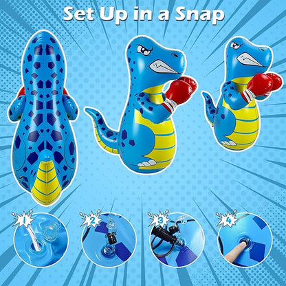 Kids Punching Bag 3-8 with Air Pump, Toddler Punching Bags for Kids, Inflatable Dinosaur Toy with Bounce- Back Action, Safe Gifts for Boys & Girls Age 3-5 Add Tossing Game
