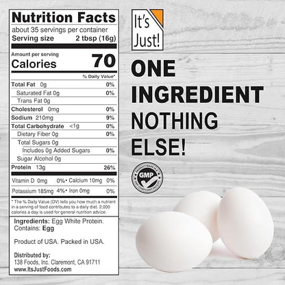 It's Just! - Egg White Protein Powder, Made in USA from Cage-Free Eggs, Dried Egg Whites (Unflavored, 8oz)