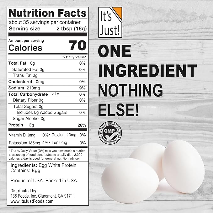 It's Just! - Egg White Protein Powder, Made in USA, Dried Egg Whites (Unflavored, 3lb)