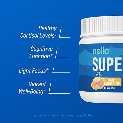 Supercalm Powdered Drink Mix, Tropical Tangerine, L Theanine, Ksm-66 Ashwagandha, Magnesium Glycinate, Vitamin D 3, Supplements for Relaxation & Focus, Natural, No Sugar, Non GMO, 30 Srvg