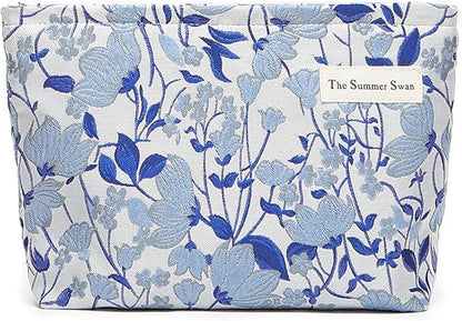 FlowerVineBlue Summer Swan | Large Aesthetic Floral Makeup Clutch | Period Kit | Hygiene & Skincare Bag