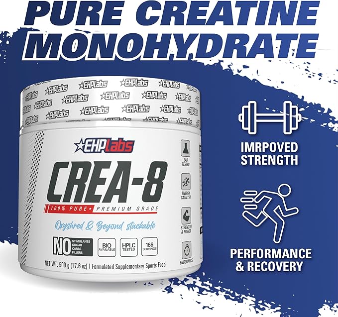 EHP Labs CREA-8 Micronized Creatine Monohydrate Powder - Creatine Powder for Muscle Growth, Increased Strength, Enhanced Energy Output and Improved Performance, Unflavored - 100 Servings (500g)