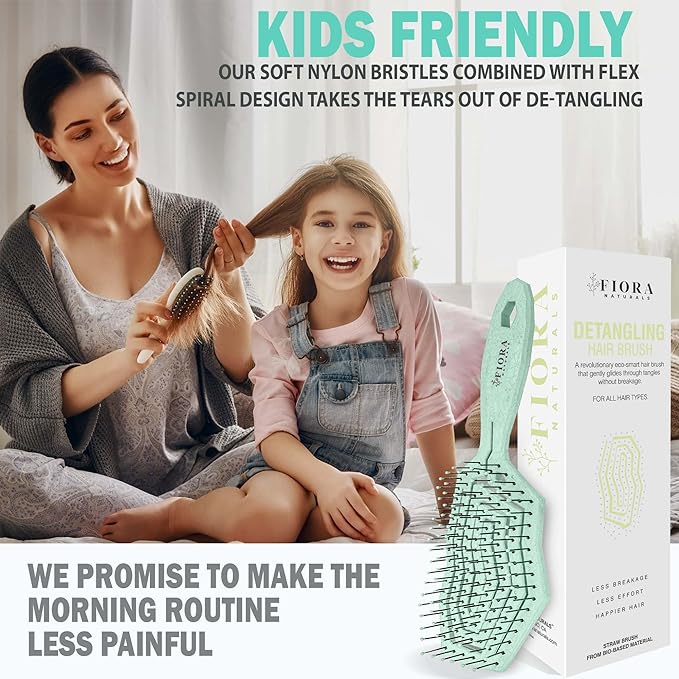 Fiora Naturals Hair Detangling Brush -100% Bio-Friendly Hair Detangler Brush w/Ultra-soft Bristles- Glide Through Tangles with Ease - For Curly, Fine, Women, Men, Kids, Toddlers, Wet and Dry Hair