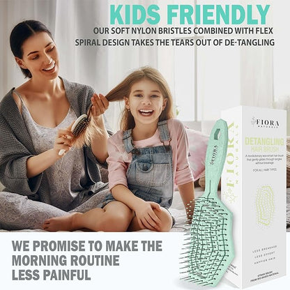Fiora Naturals Hair Detangling Brush -100% Bio-Friendly Hair Detangler Brush w/Ultra-soft Bristles- Glide Through Tangles with Ease - For Curly, Fine, Women, Men, Kids, Toddlers, Wet and Dry Hair