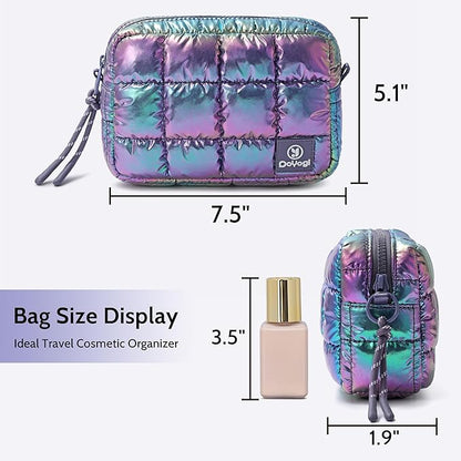 Quilted Cosmetic Bag, Puffer Makeup Bags, Crossbody Purses for women,Cute Travel Toiletry Bag for Women (Dazzling Purple)