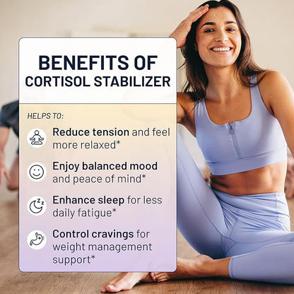 Cortisol Manager and Stabilizer Supplement | Supports Deep Sleep & Relaxation | Cortisol Supplement with Ashwagandha, L-Theanine, Rhodiola Rosea Extract & Apigenin | 90 Vegan Capsules