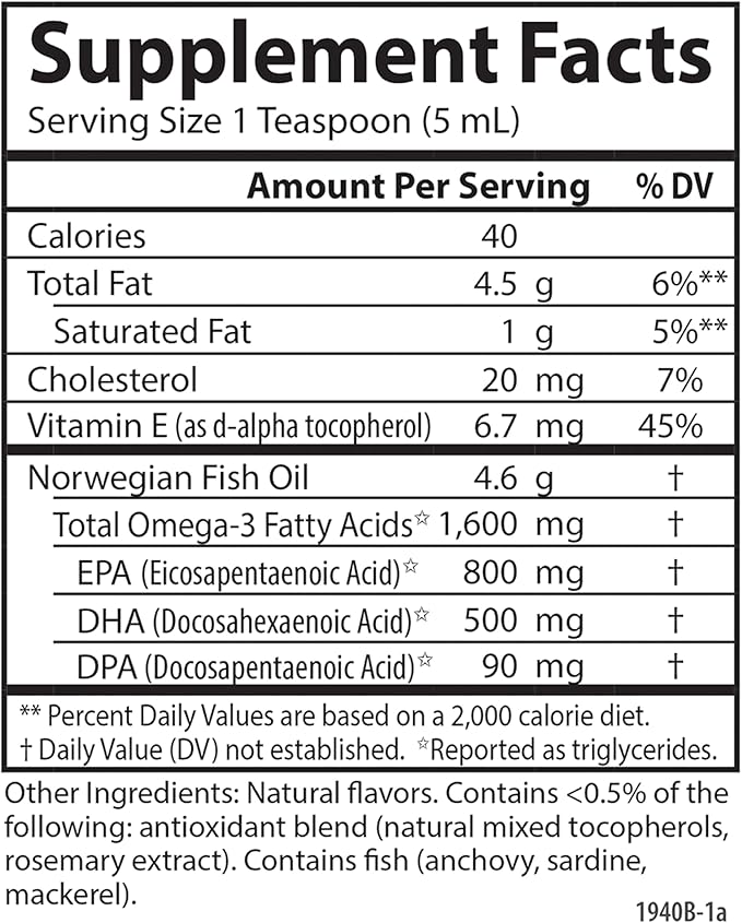 Carlson - The Very Finest Fish Oil, 1600 mg Omega-3s, Liquid Fish Oil Supplement, Norwegian Fish Oil, Wild-Caught, Sustainably Sourced Fish Oil Liquid, Just Peachie, 200 mL (6.7 Fl Oz)