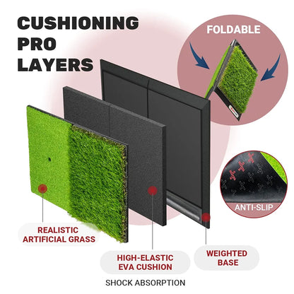 SAPLIZE Foldable Heavy-Duty Golf Hitting Mat, Practice Mat with 10mm EVA Rubber Backing, Larger Size for Indoor/Outdoor Swing and Chipping Practice, Anti-Deformation