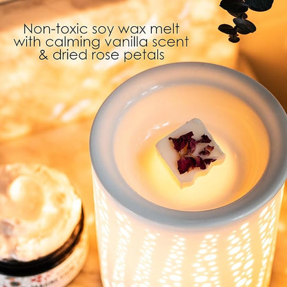 Natural Spa Gift Box, Self Care Kit for Women - Chamomile Bath Salts, Vanilla Rose Magnesium Cream, Non-Toxic Soy Wax Melts - Mother's Day Gift, Easter Basket for Women, Pregnancy Box