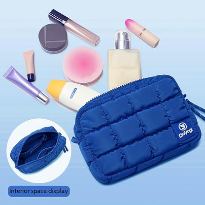 Quilted Cosmetic Bag, Puffer Makeup Bags, Crossbody Purses for women,Cute Travel Toiletry Bag for Women (Blue)