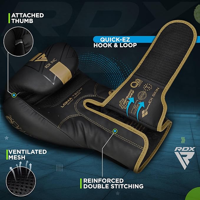 RDX Kids Boxing Gloves Sparring and Muay Thai Maya Hide Leather, Kara Patent Pending Junior Training Mitt for Kickboxing, Punching Bag, Focus Pads, MMA, Thai Pad, Double End Ball Punching Gloves