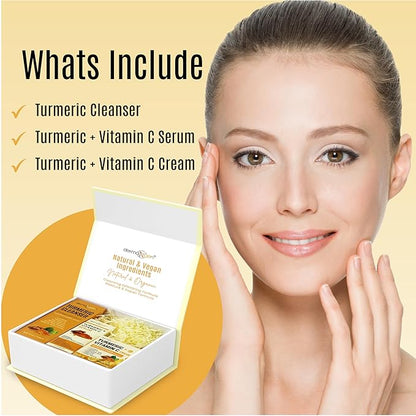 Turmeric Complete Facial Care Kit - Organic Glowing Skin Anti-Aging, Rejuvenating, Boosting Collagen & Hydrating - Day & Night Brightening Skincare Gift Set