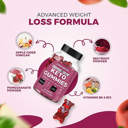 Keto ACV Gummies-Apple Cider Vinegar Gummies - Weight Loss & Keto, 60 Count. Energy Boost, Body Cleanse, Skin Health, Digestion, Vegan, Low Carb, Vitamins B6, B12, Pomegranate, Beet Root