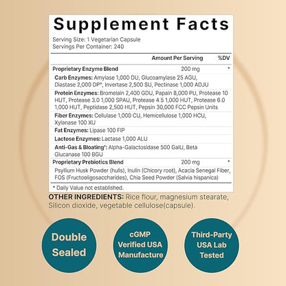 NatureBell Digestive Enzymes with Probiotics and Prebiotics, 240 Veggie Capsules | Gut & Digestive Health Support – 20 Enzyme & 5 Prebiotic Pancreatic Enzyme Complex | Non-GMO, Vegan Friendly