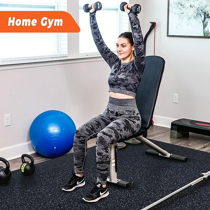 SUPERJARE 0.4 Inch Gym Flooring for Home Gym 12 Tiles 24" x 24" Workout (48 sqft)