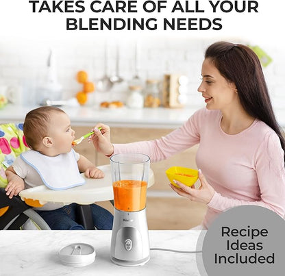 Mueller Smoothie Blender for Smoothies - Personal Blender for Shakes, Frozen Drinks, Baby Food & More, 15oz Travel Cup and Lid, Durable Stainless Steel Blades for Powerful Blending Performance, White