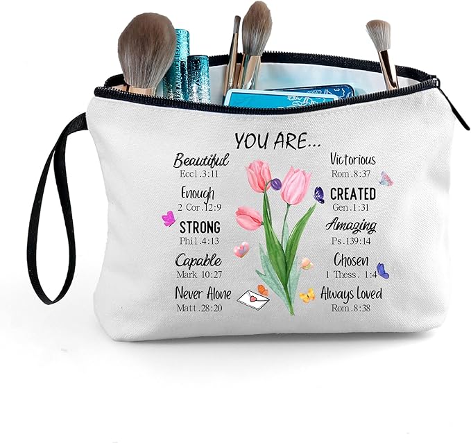 Cosmetic Bags for Women,Christian Gifts for Women,Period Bags for Teen Girls for School,You Are Beautiful Victorios Enough Strong Amazing Makeup Bag,Christian Faith Gifts