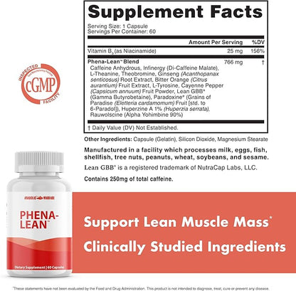 Anabolic Warfare Phena-Lean Premier Supplement from Thermogenic Body Composition Supplement – Fuel Your Fire, Promote Energy, Increase Focus* - 60 Capsules.