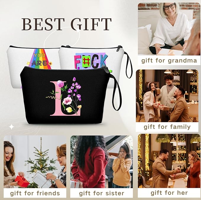 SEAMOON Women Birthday Unique Initial Funny Gifts for Teenage Girl Sister Friends Bridesmaid Personalized Travel Make up Cosmetic Bag with Mirror Valentines Mothers Day Christmas Graduation L