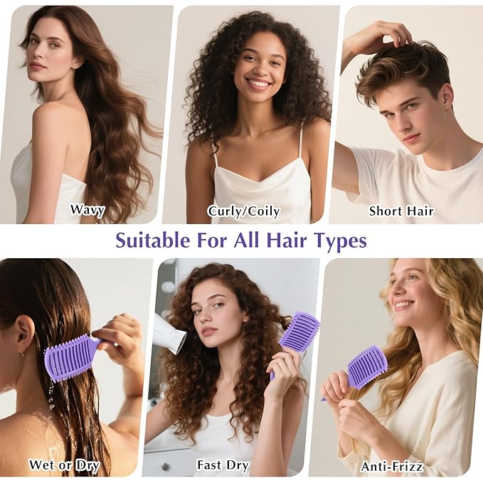 Curl Defining Brush, Vented Curly Hair Brush for Effortlessly Detangling Shaping and Defining Women's Men's Curls on All Wet or Dry Hair Types, Reduces Frizz (Purple)