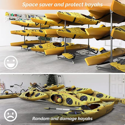 Bonnlo Kayak Stand Freestanding Storage Rack for Kayak Canoe Boat Paddle Board SUP Surfboard for Indoor Outdoor Garage, Shed, Dock with Lockable Wheels Wide Adjustable