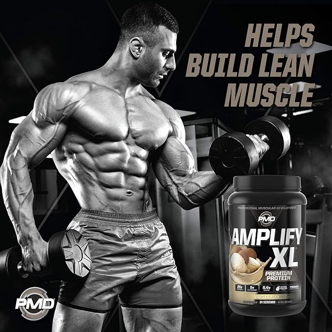 PMD Sports Amplify XL Premium Whey Protein Supplement Hydro Greens Blend - Glutamine and Whey Protein Matrix with Superfood for Muscle, Strength and Recovery - Vanilla Flex (24 Servings)