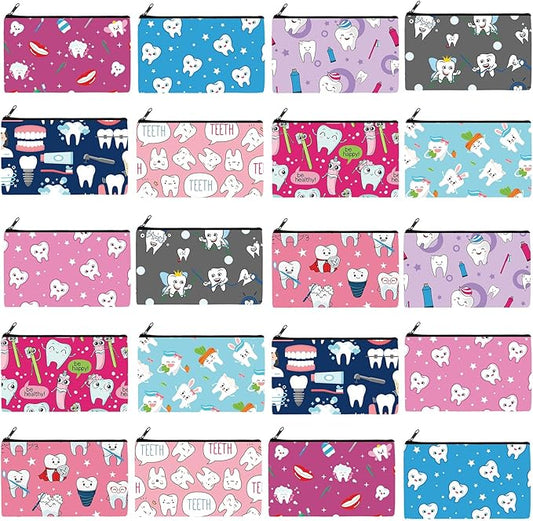 Reginary 20 Pieces Teeth Makeup Bag Teeth Cosmetic Bag for Nurse Women Dental Dentist Gift Makeup Pouch with Zipper Dental Assistant Accessories Toiletry, 7 x 4.3 Inches