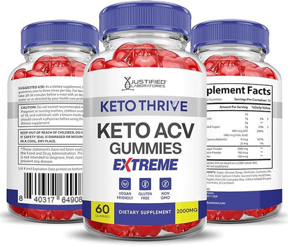 (10 Pack) Keto Thrive Keto ACV Gummies Extreme 2000MG Keto Thrive Keto Gummies Apple Cider Vinegar Formulated with Pomegranate Beet Juice Powder B12 Vegan Non GMO 600 Gummys