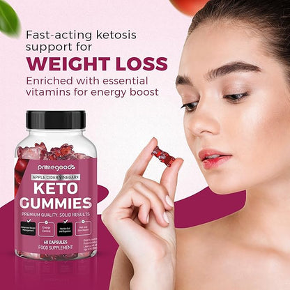 Keto ACV Gummies-Apple Cider Vinegar Gummies - Weight Loss & Keto, 60 Count. Energy Boost, Body Cleanse, Skin Health, Digestion, Vegan, Low Carb, Vitamins B6, B12, Pomegranate, Beet Root